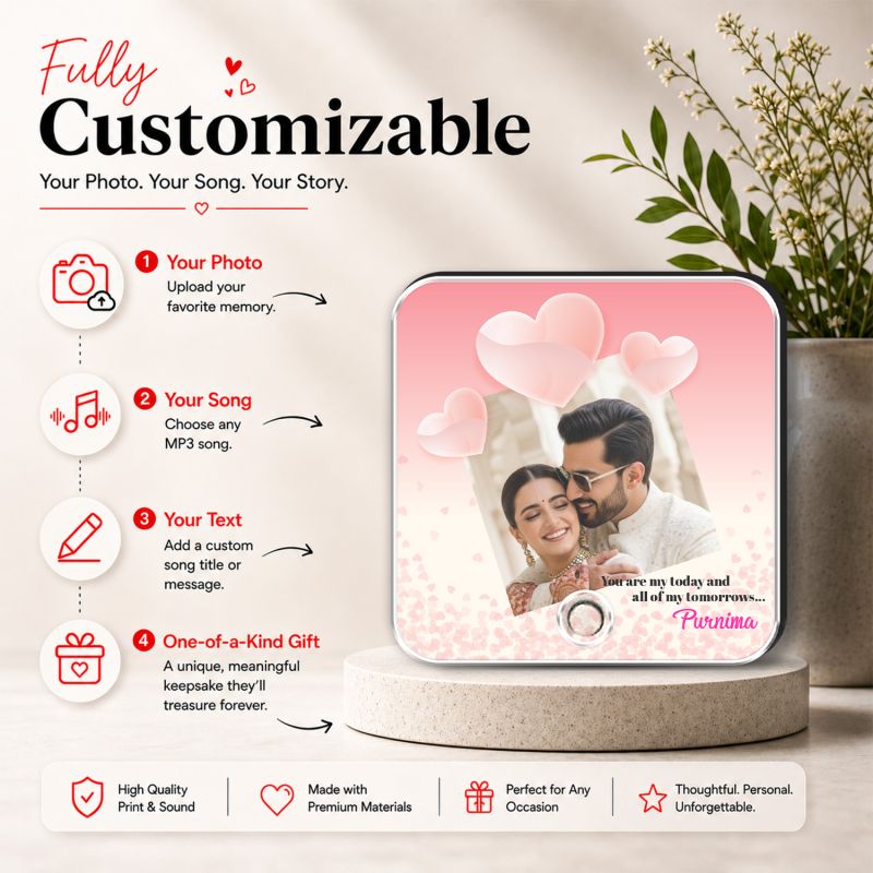 Personalized Musical Fridge Magnet Custom with Photo & Song Rechargeable Speaker & On/Off Button Birthday Gift for Wife & Girlfriend for Wife
